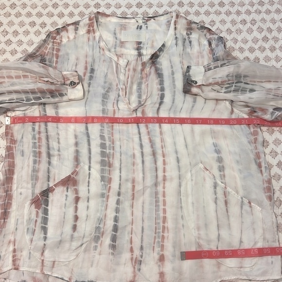 Zadig & Voltaire Satin Long Sleeve Tunic Blouse Top Size Medium White Pink Gray - Picture 9 of 10